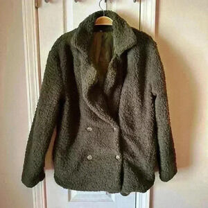 Full Lapel Sherpa overcoat - Ochre Green - Size M - purchased from Blue Waters